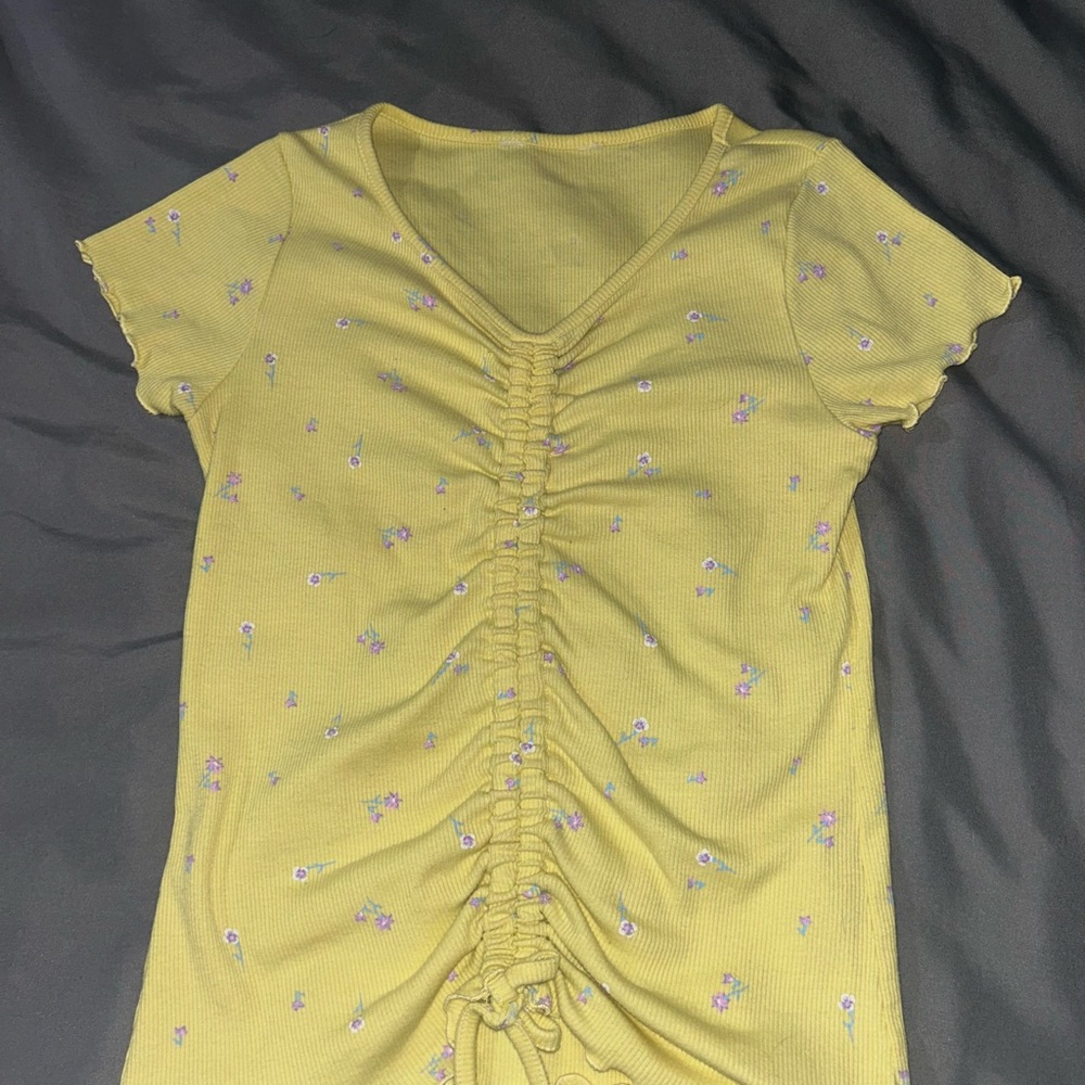 Charming Yellow Floral Ruched Women's Top